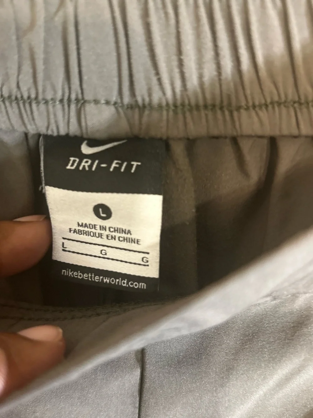 Nike Olive-Taupe Dri-FIT Lightweight Nylon Pants w Side Zipped Pocket | Size L